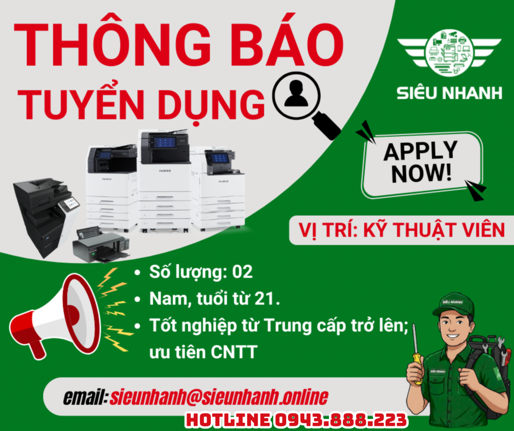 THÔNG BÁO TUYỂN DỤNG – VỊ TRÍ KỸ THUẬT VIÊN