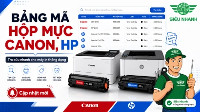Bảng mã hộp mực Canon, HP cho máy in thông dụng – Tra cứu nhanh theo từng model update 2026