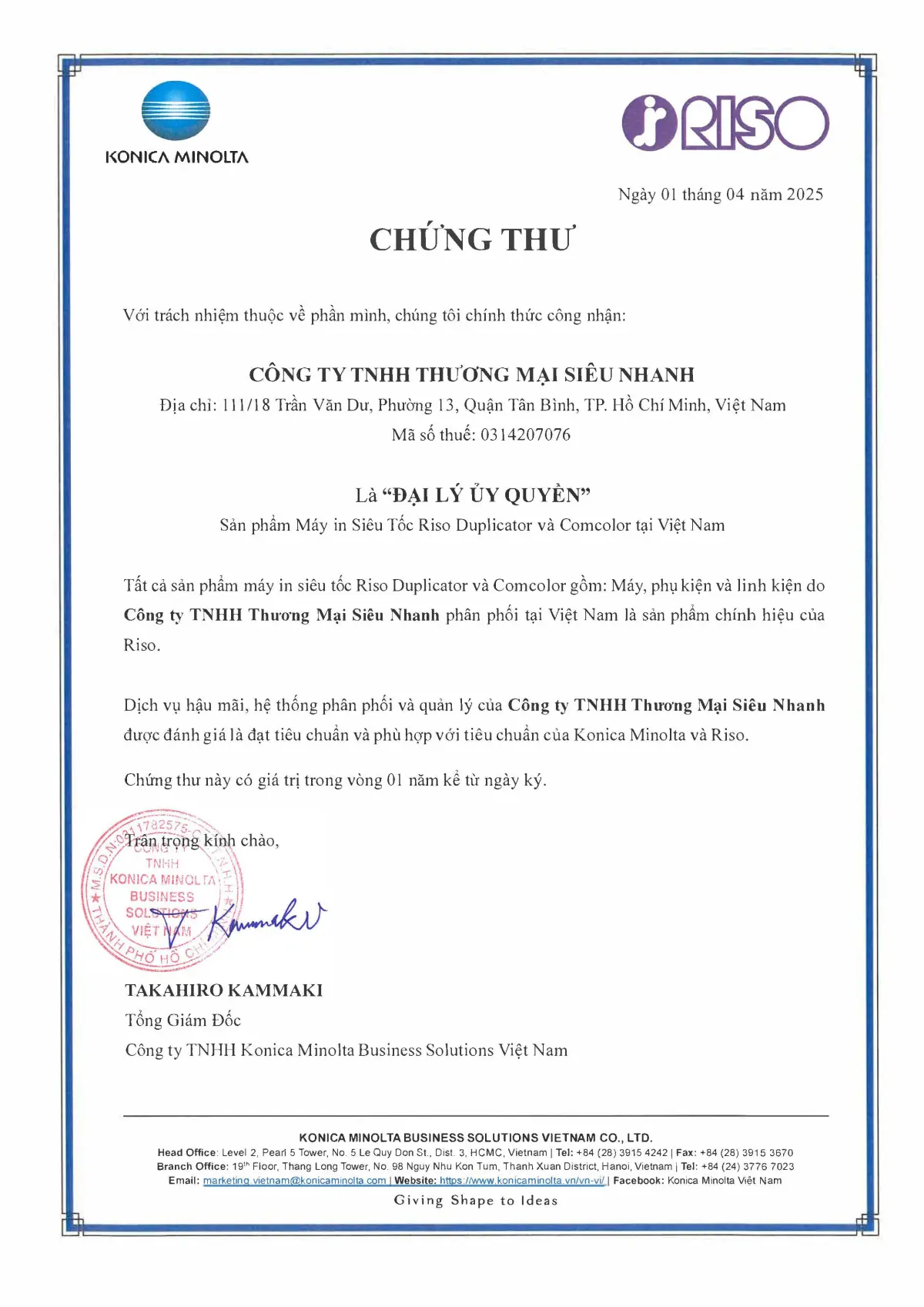 Công ty Siêu Nhanh - Đại Lý Ủy Quyền Riso Chính Hãng 2025