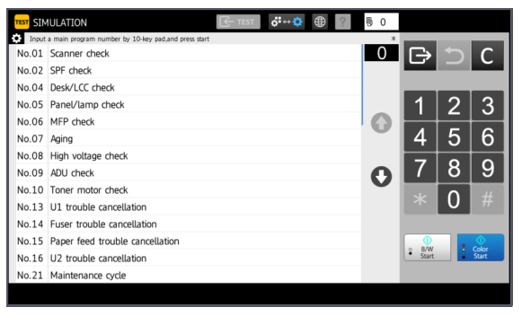 Cách vào chế độ Simulation (Test Mode) Sharp BP-50M & 70M series