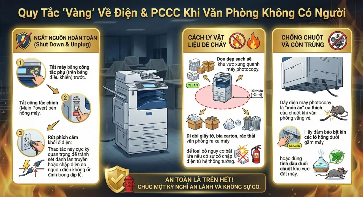 Bảo Dưỡng Máy Photocopy Nghỉ Tết Quy Trình Dọn Dẹp, Bảo Quản & An Toàn PCCC Chuẩn Nhất
