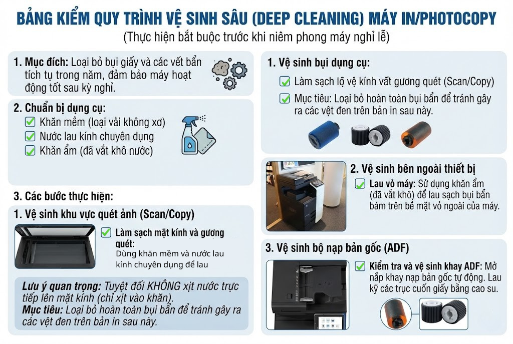 Bảo Dưỡng Máy Photocopy Nghỉ Tết Quy Trình Dọn Dẹp, Bảo Quản & An Toàn PCCC Chuẩn Nhất