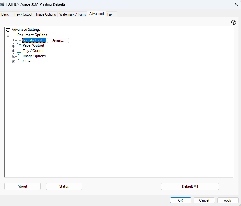 Hướng dẫn Sửa lỗi báo khổ giấy Letter & Lỗi Font chữ Ư Ơ bị mất trên máy Fujifilm Apeos 3561  3061  2561