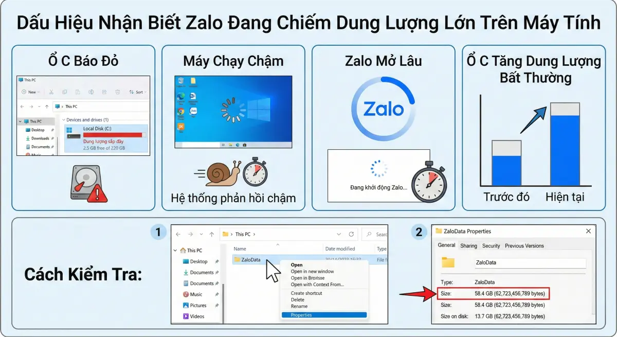 Hướng Dẫn Xoá File Zalo PC Khi Ổ C Bị Đầy Phiên bản Zalo PC mới (2026)
