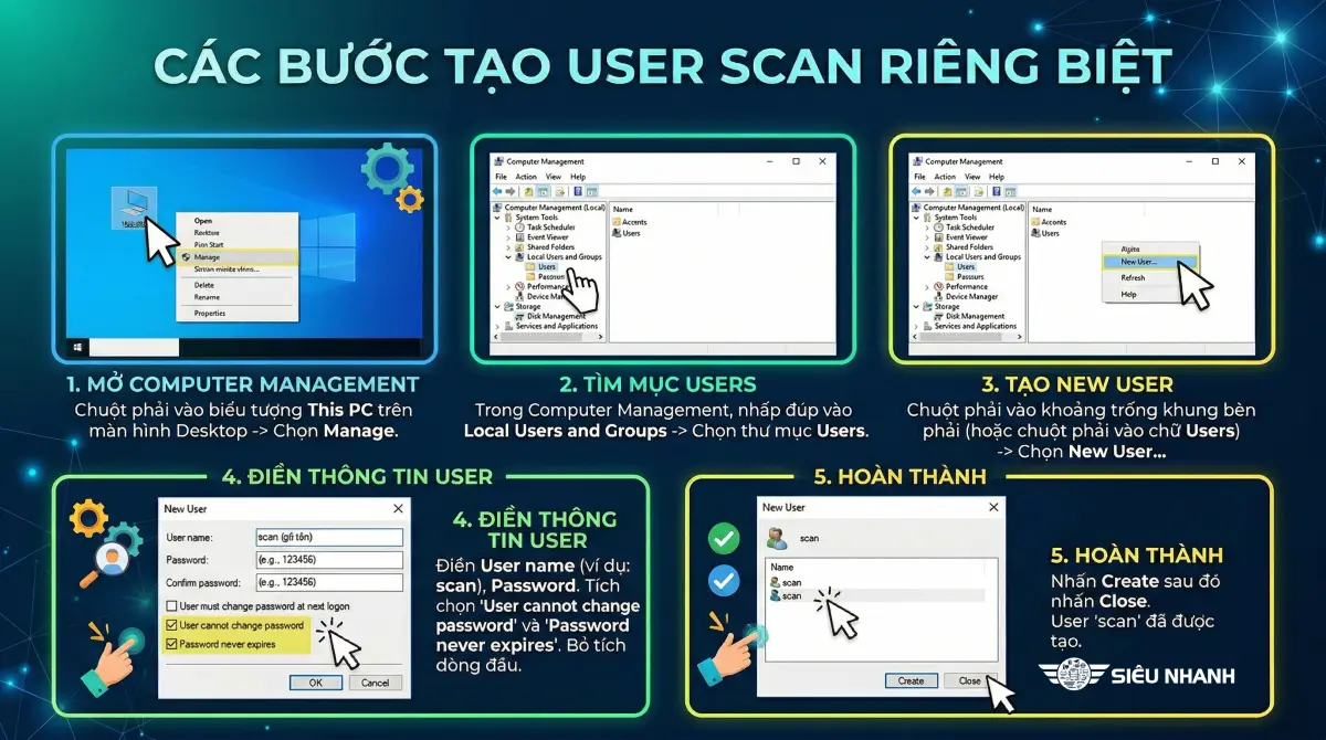 Cách cài đặt Scan SMB (Scan to Folder) máy Konica Bizhub i-Series trên Windows 10, 11 chi tiết nhất