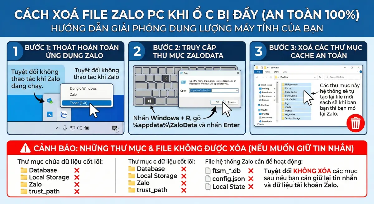 Hướng Dẫn Xoá File Zalo PC Khi Ổ C Bị Đầy Phiên bản Zalo PC mới (2026)