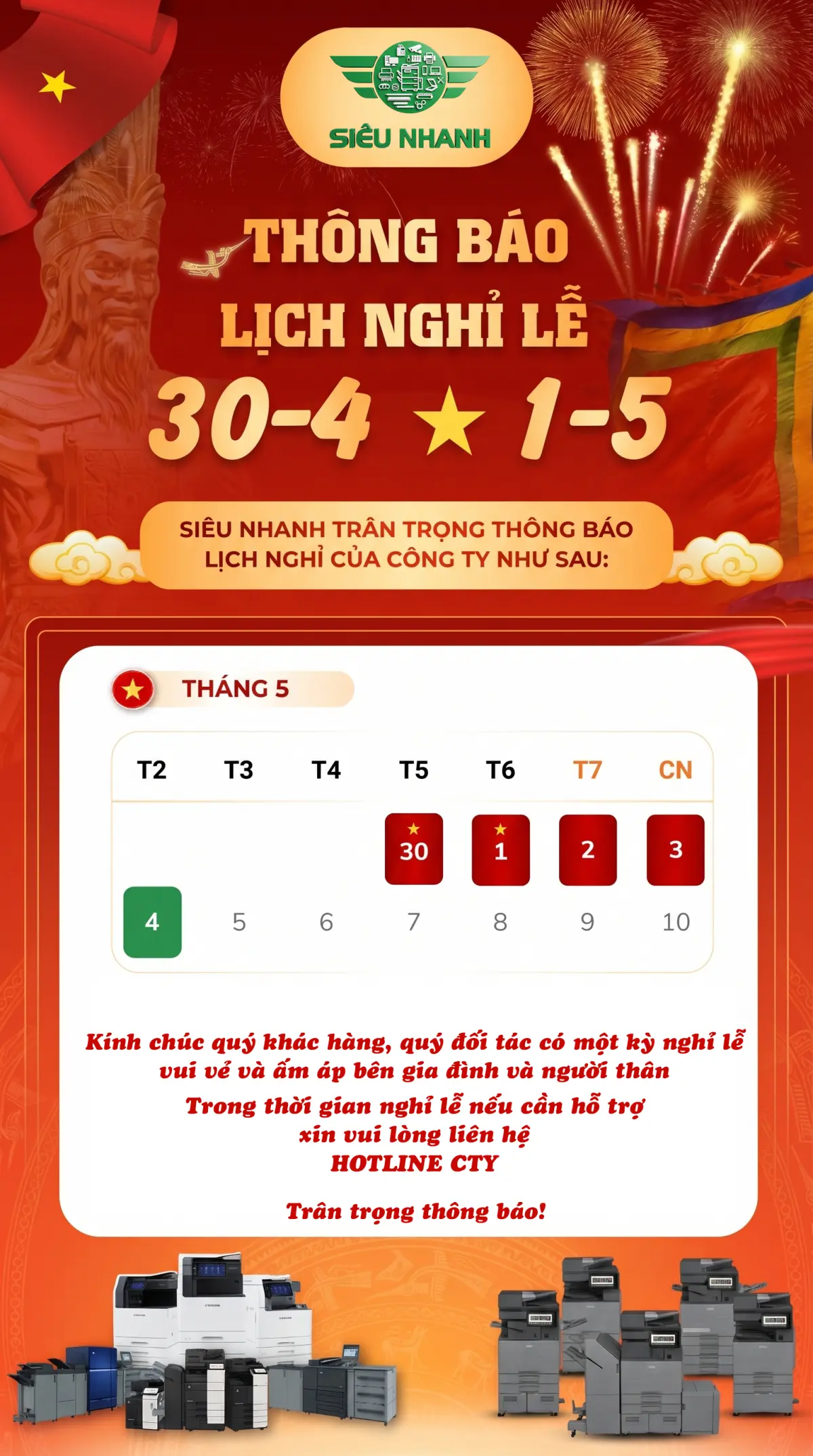 THÔNG BÁO LỊCH NGHỈ LỄ GIỖ TỔ HÙNG VƯƠNG VÀ 304 - 15 NĂM 2026