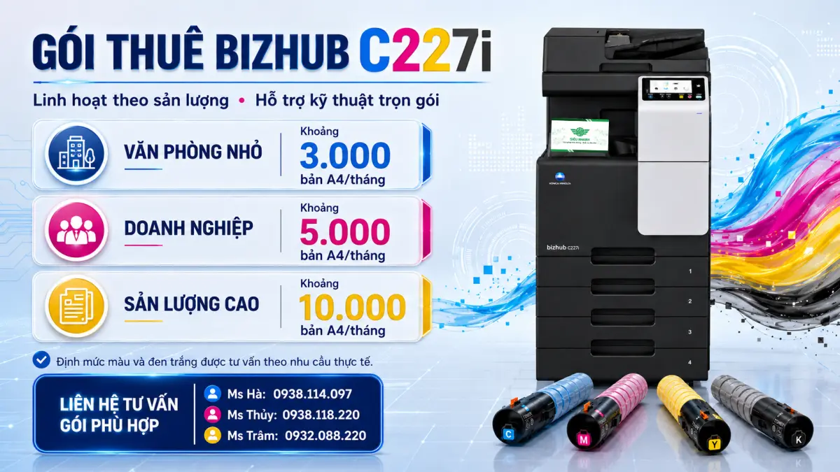 Thuê Máy Màu Photocopy Konica Minolta bizhub C227i Trọn Gói