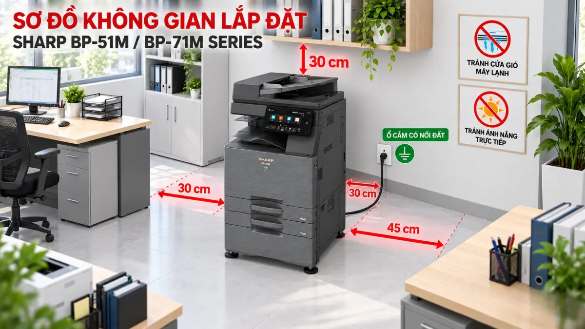Hướng dẫn lắp đặt máy photocopy Sharp BP-51M và BP-71M series đúng kỹ thuật