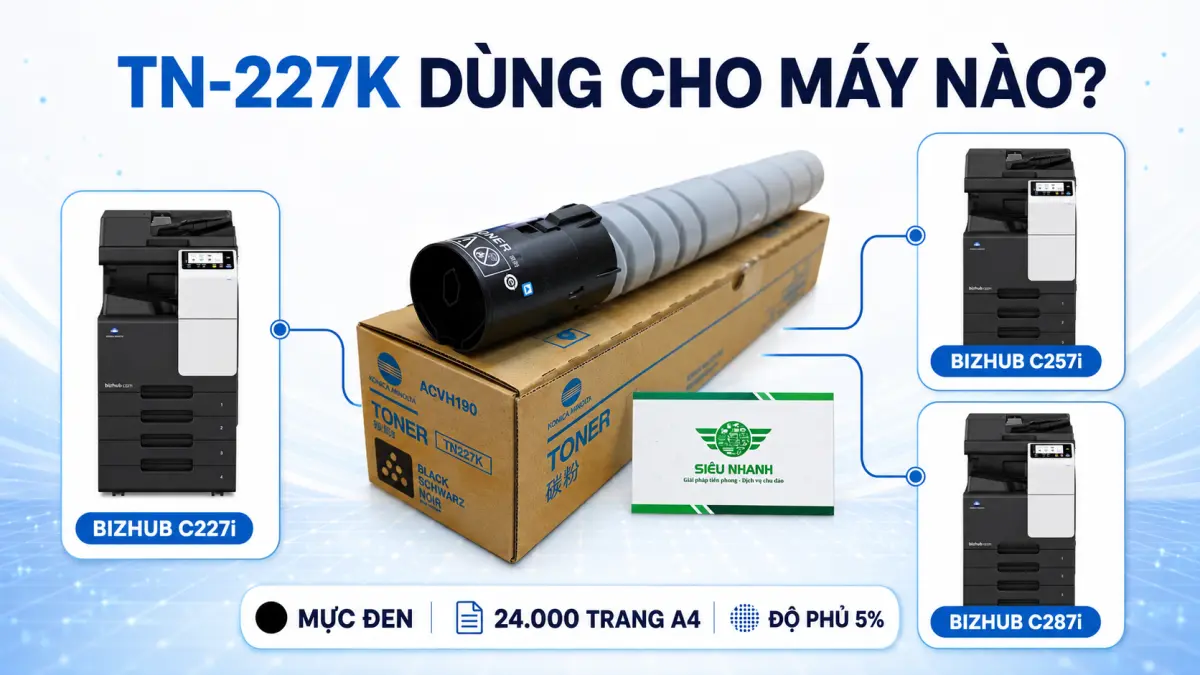Mực đen TN-227K máy photocopy màu Konica Minolta Bizhub C227i